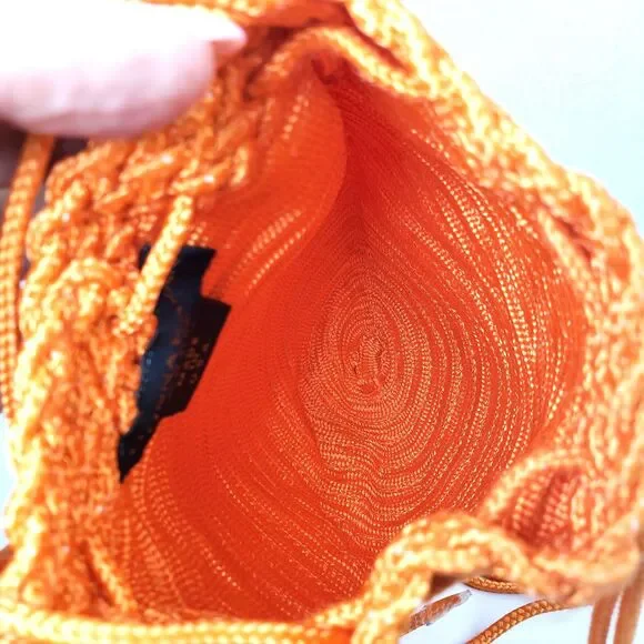 Donna Karan New York Orange Bag Purse Woven Evening Drawstring Pouch Crossbody